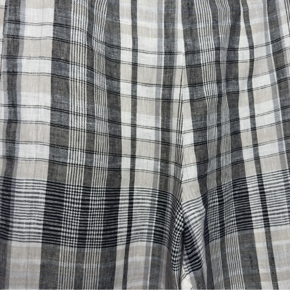 Reformation Linen Plaid Pants Size‎ 2 High Rise Straight Leg Neutral Coastal